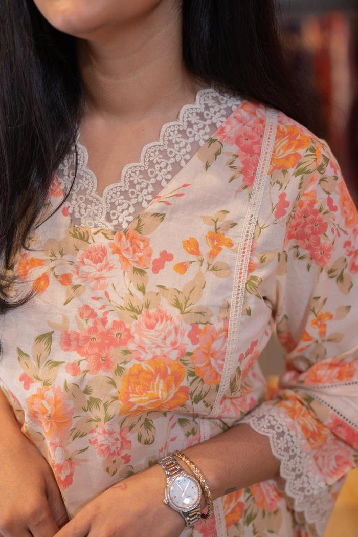 Sushra Lace Detailed Coord Set- Peachy