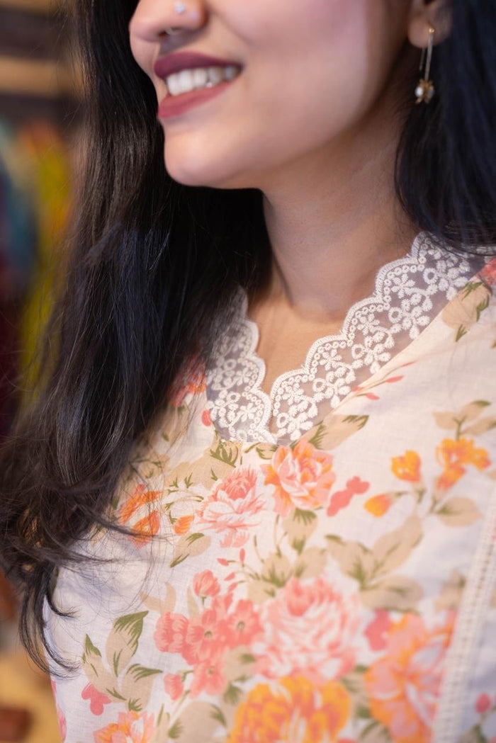 Sushra Lace Detailed Coord Set- Peachy