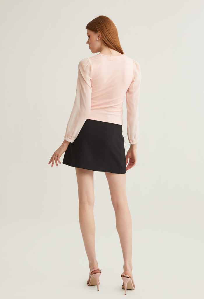 Sweetheart Cinched Waist Long Sleeves Top