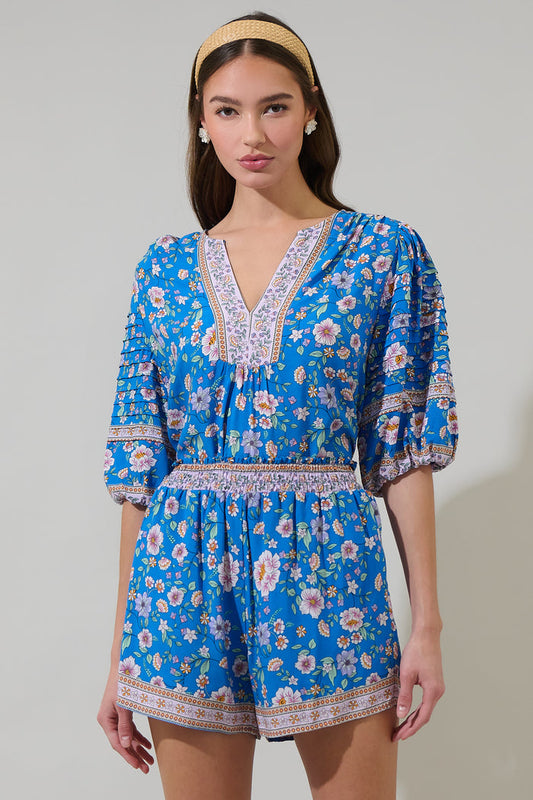Tali Floral Cerry Pleated Top
