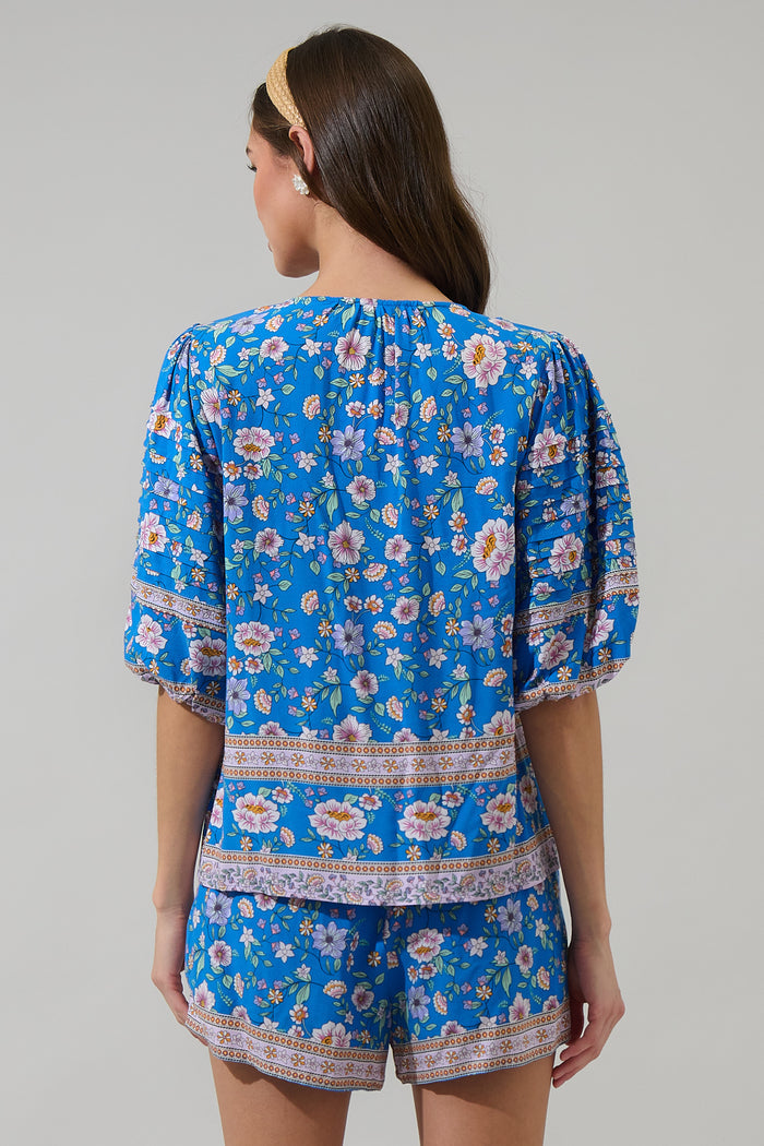 Tali Floral Cerry Pleated Top