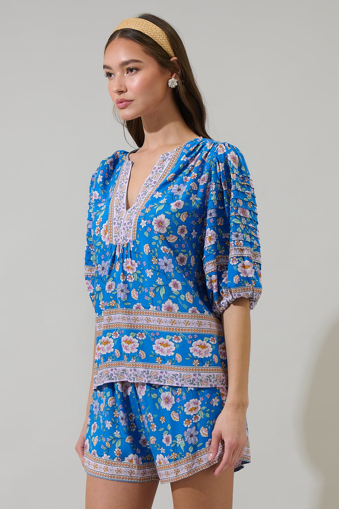Tali Floral Cerry Pleated Top