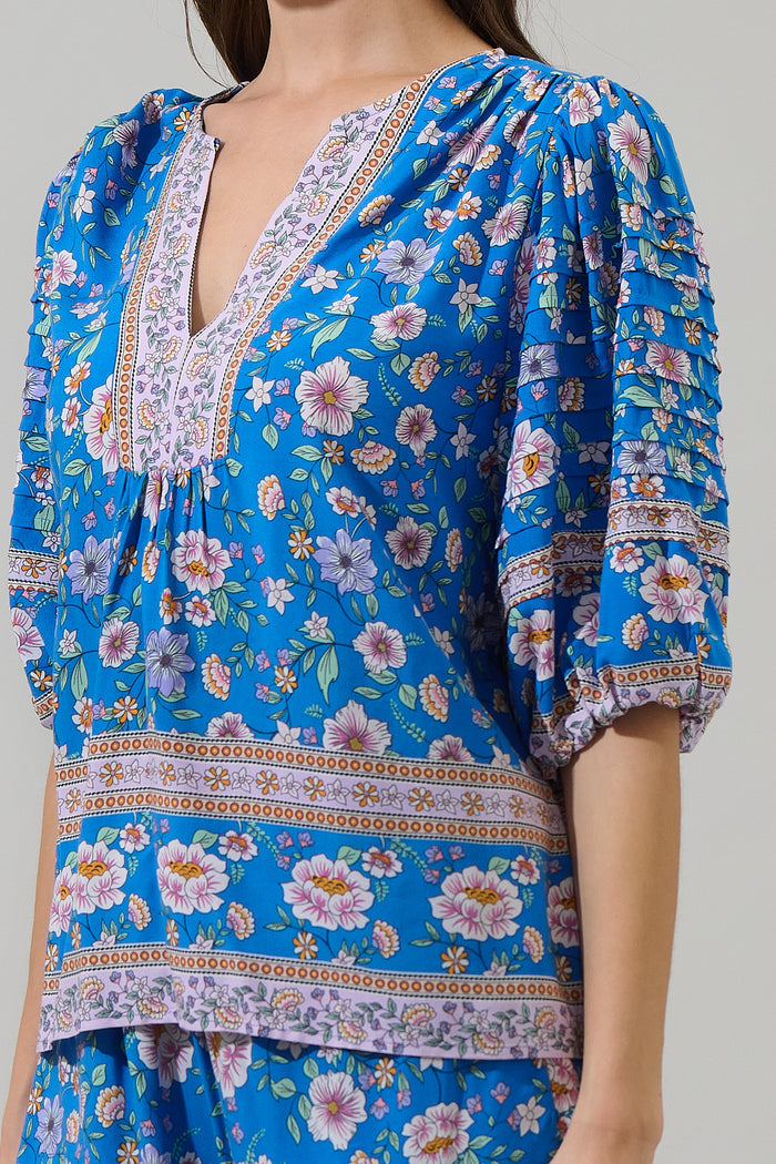 Tali Floral Cerry Pleated Top