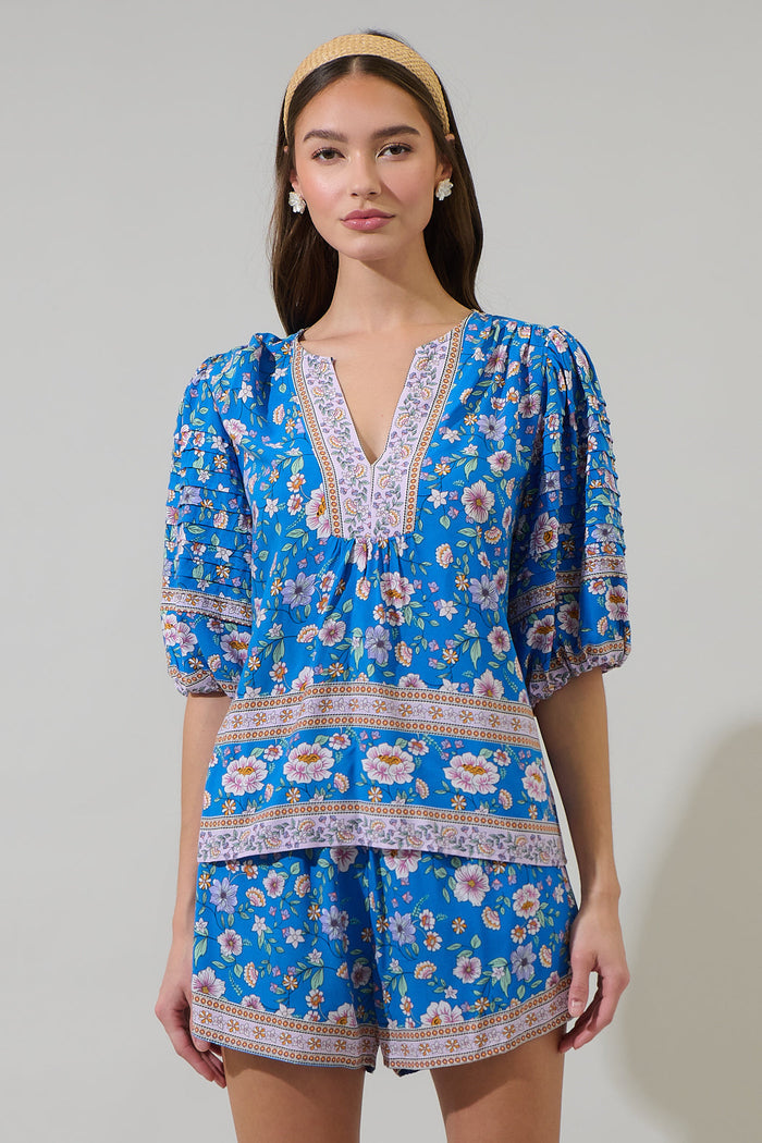 Tali Floral Cerry Pleated Top