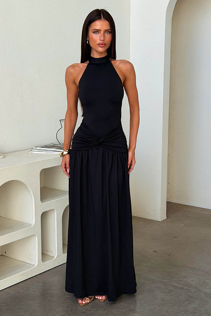 Tallulah High Neck Maxi Dress - Black