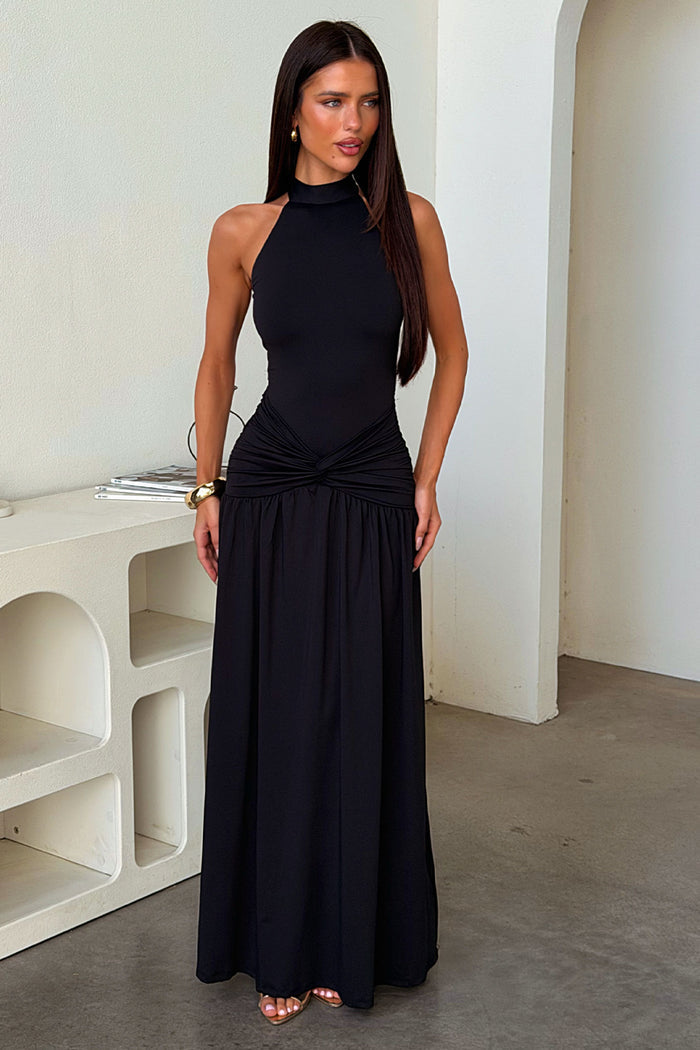 Tallulah High Neck Maxi Dress - Black