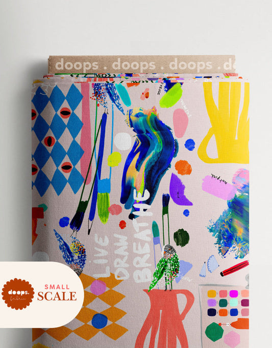 The Artist's Way Small Scale Cotton Linen Fabric, Doops Designs