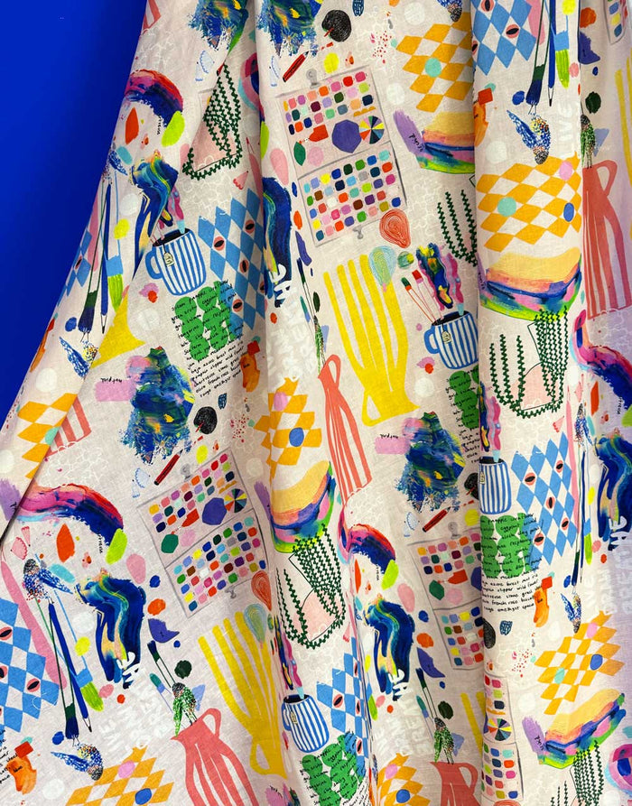 The Artist's Way Small Scale Cotton Linen Fabric, Doops Designs