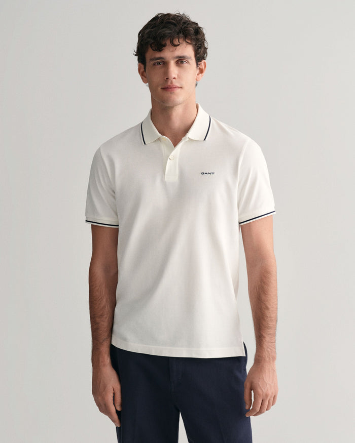 Tipped Piqué Polo Shirt in White