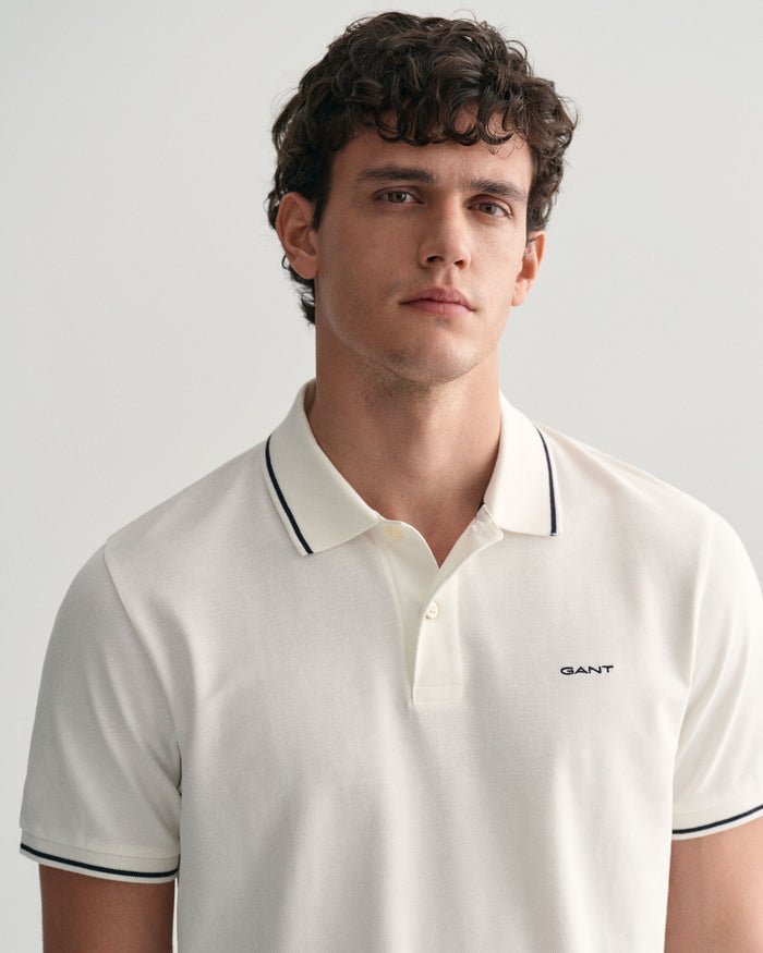 Tipped Piqué Polo Shirt in White