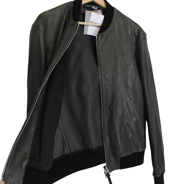 TOM FORD grey bomber jacket full zip lambskin leather with original tags and hardware.