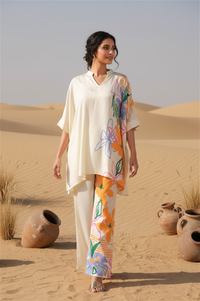 Tropical Canvas Ivory Russian Silk Co-ord Set
