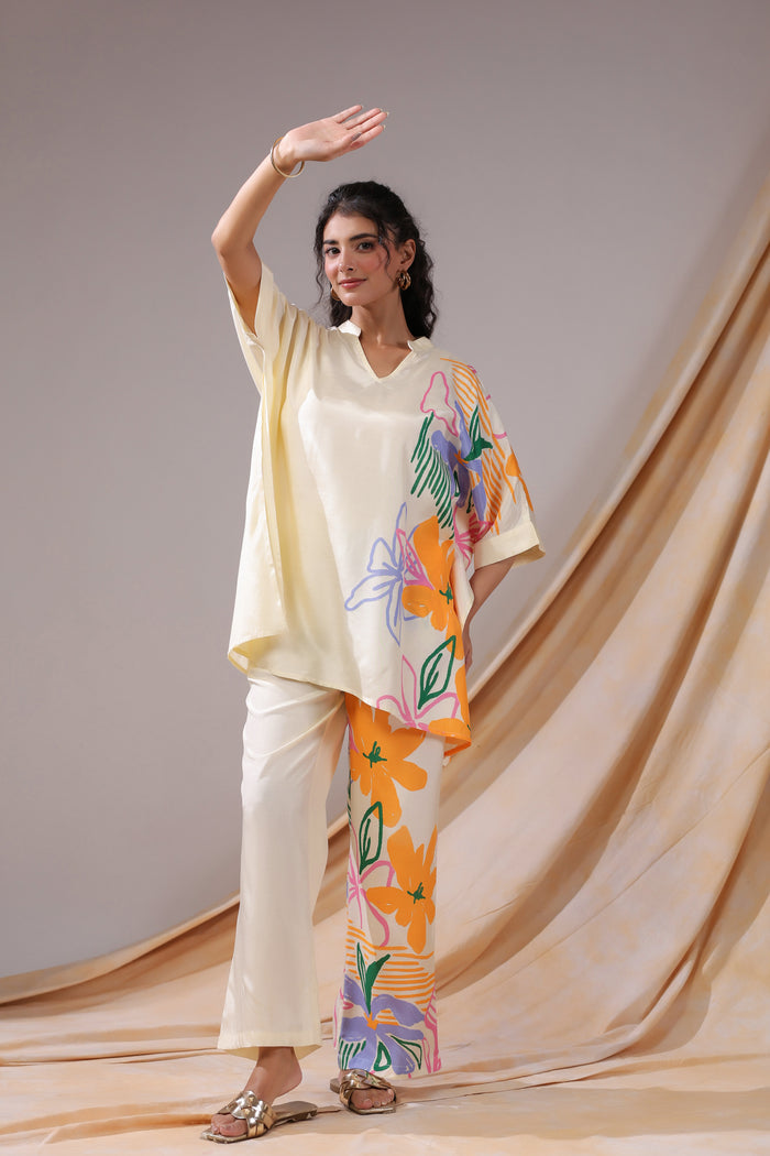 Tropical Canvas Ivory Russian Silk Co-ord Set