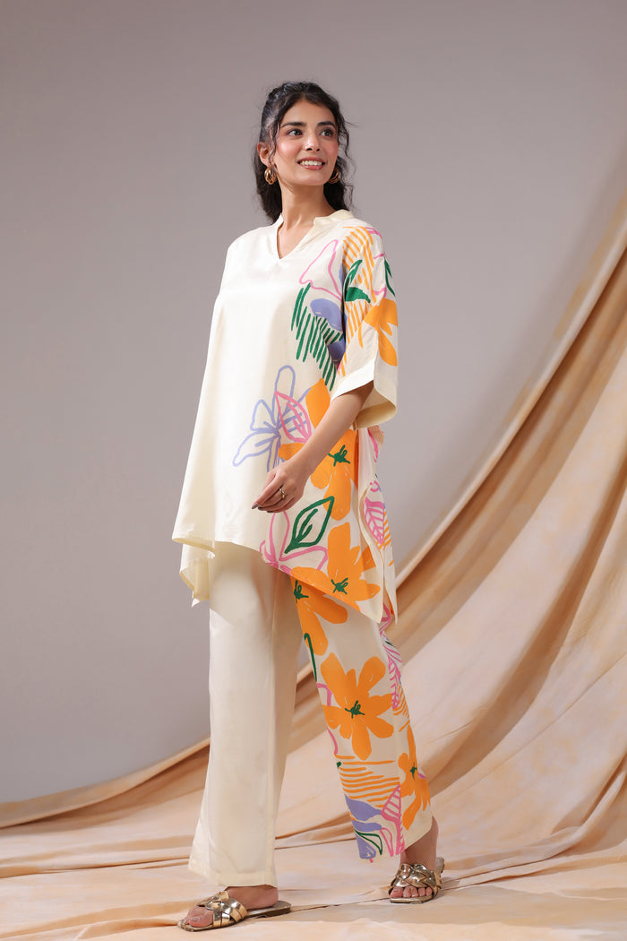 Tropical Canvas Ivory Russian Silk Co-ord Set