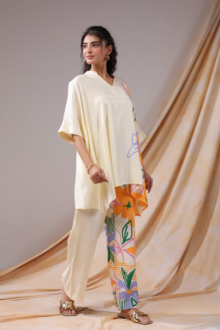 Tropical Canvas Ivory Russian Silk Co-ord Set
