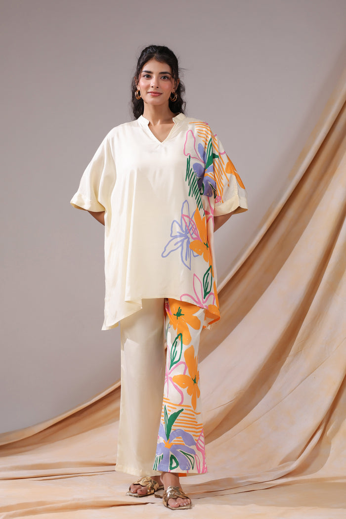 Tropical Canvas Ivory Russian Silk Co-ord Set