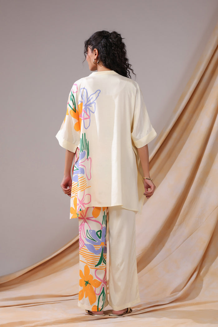 Tropical Canvas Ivory Russian Silk Co-ord Set