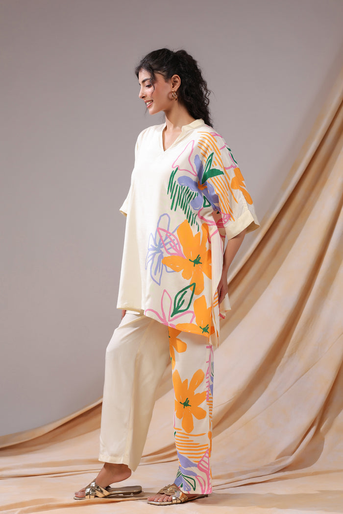 Tropical Canvas Ivory Russian Silk Co-ord Set