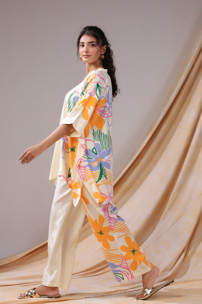 Tropical Canvas Ivory Russian Silk Co-ord Set