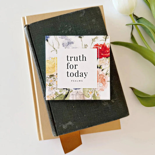 Truth for Today: Psalms illustrated scripture card set by Emily Lex Studio featuring a floral watercolor design.