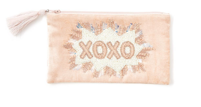 Two's Company Hand Beaded Velvet Zipper Pouch
