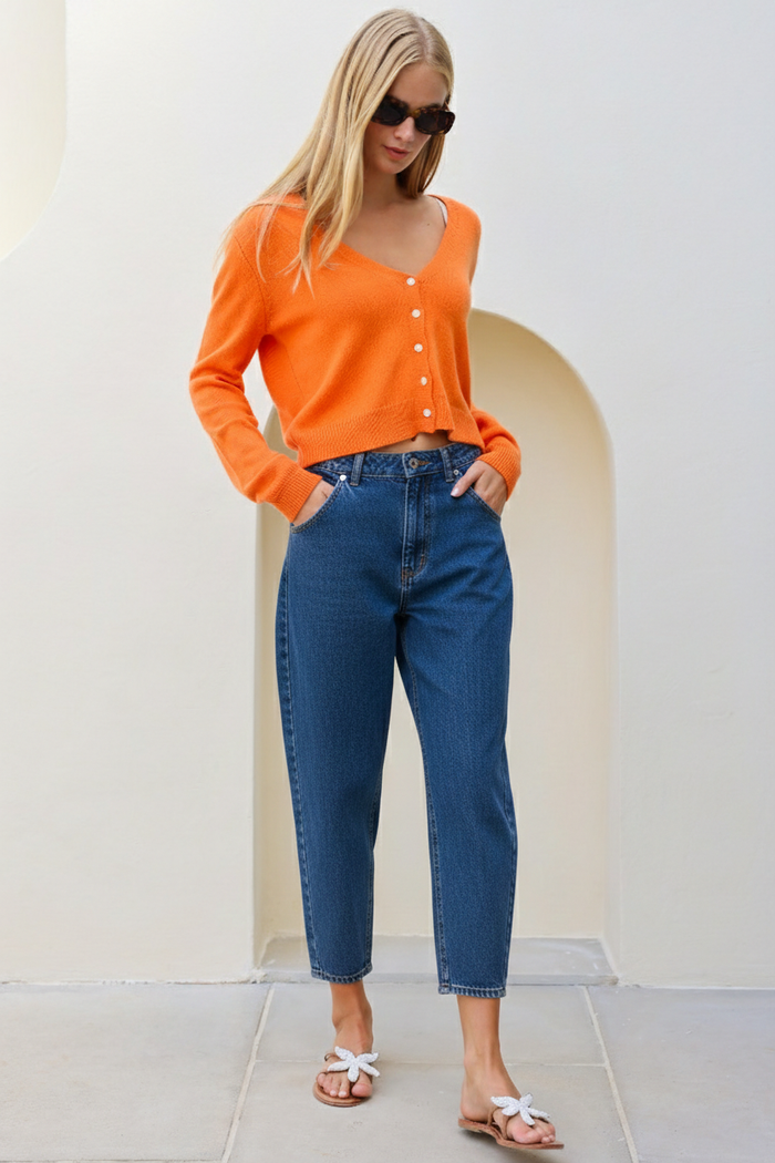 V Neck Cardigan | Orange - Aspiga