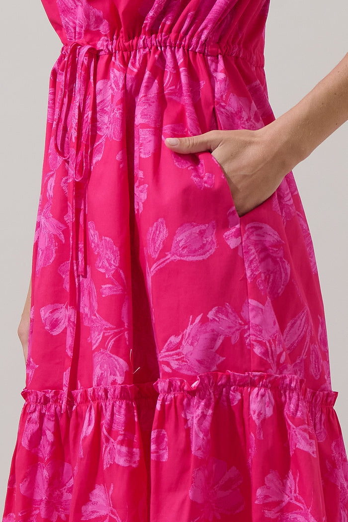 Vacey Floral Ginny Bubble Sleeve Midi Dress