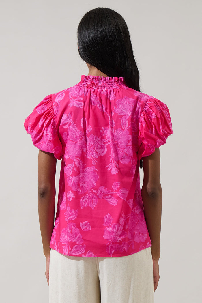 Vacey Floral Poly Smocked Top