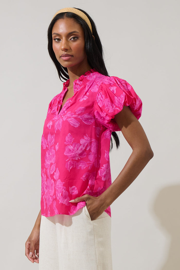 Vacey Floral Poly Smocked Top