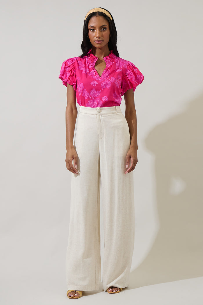 Vacey Floral Poly Smocked Top