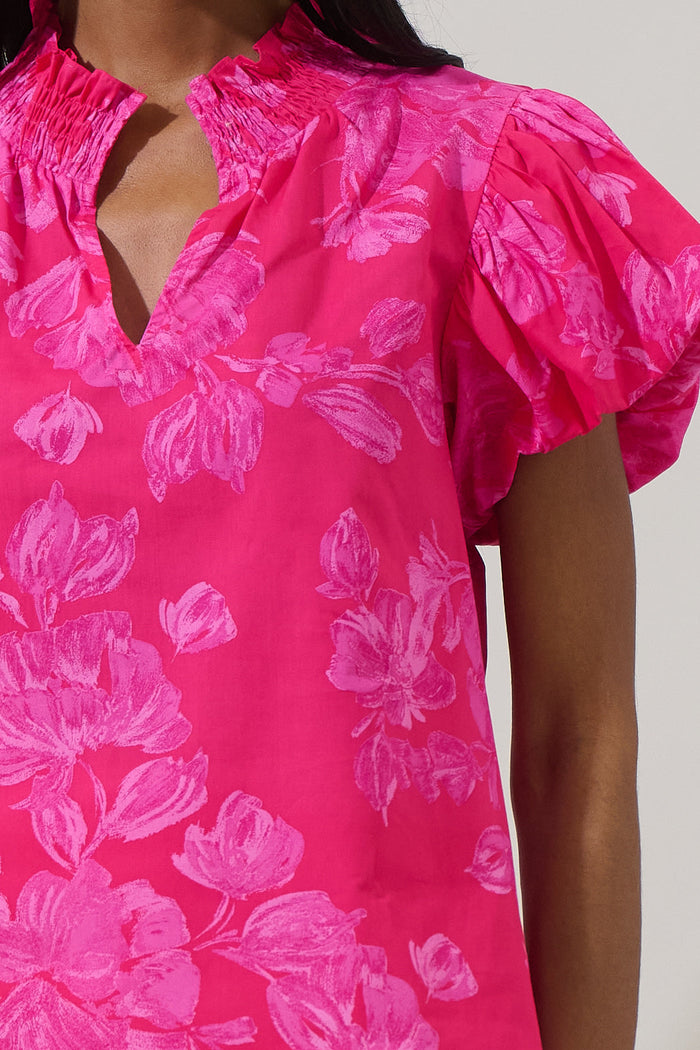 Vacey Floral Poly Smocked Top