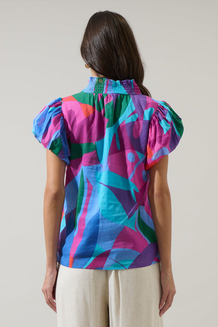 Vemmy Abstract Poly Smocked Top