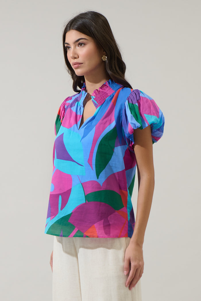 Vemmy Abstract Poly Smocked Top