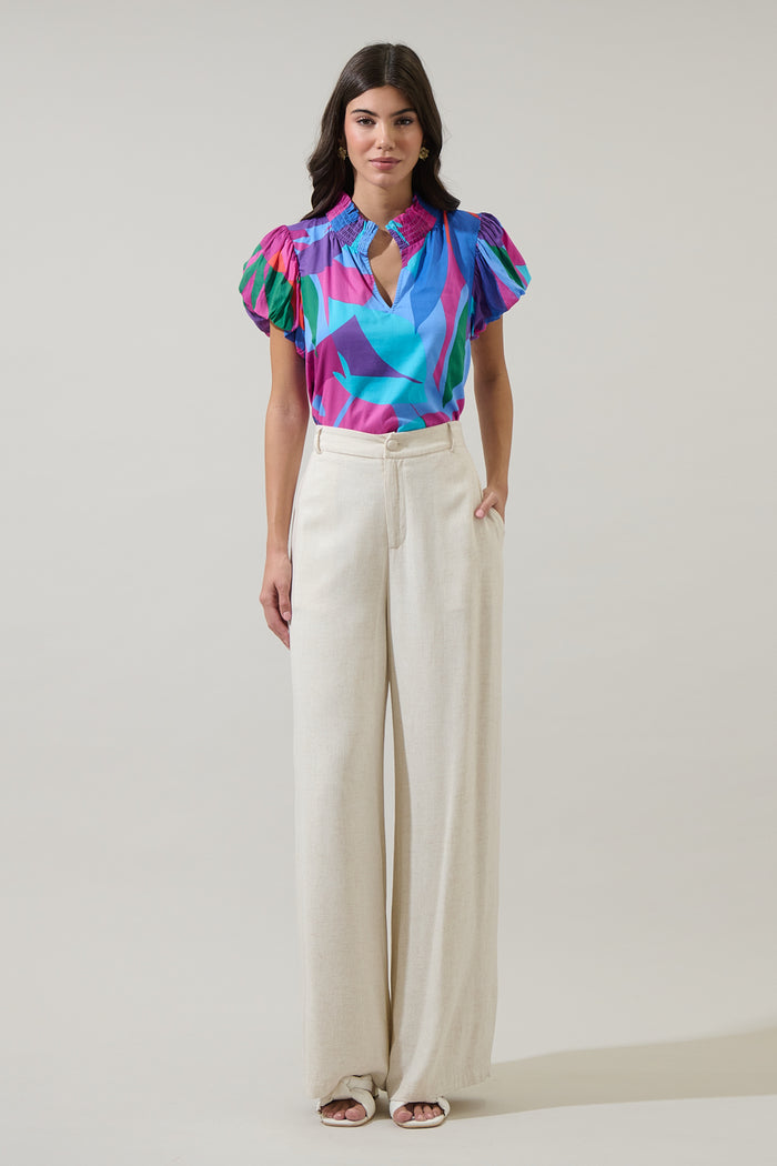 Vemmy Abstract Poly Smocked Top