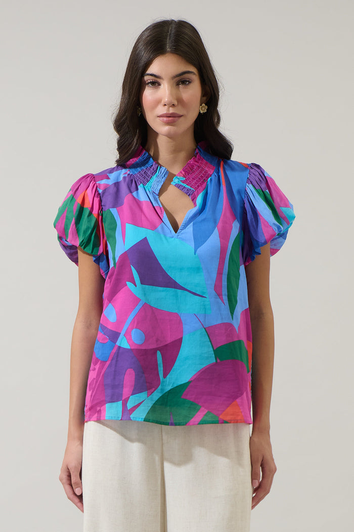 Vemmy Abstract Poly Smocked Top