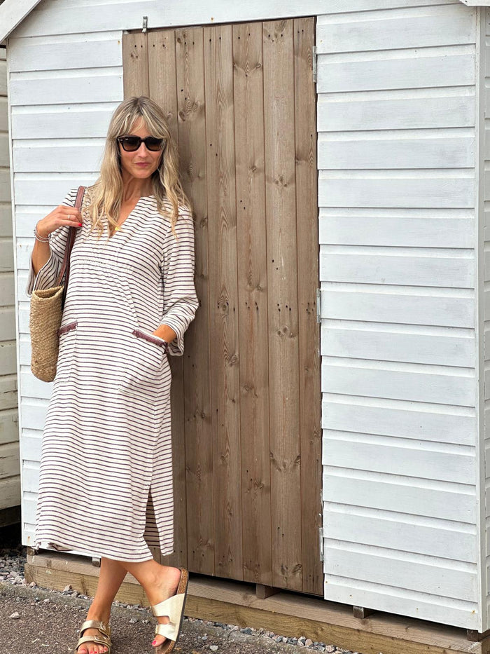 Victoria Towelling Beach Dress / Cover Up | Chocolate & Cream, Chocolate Trim