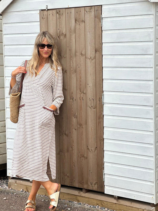 Victoria Towelling Beach Dress / Cover Up | Chocolate & Cream, Chocolate Trim