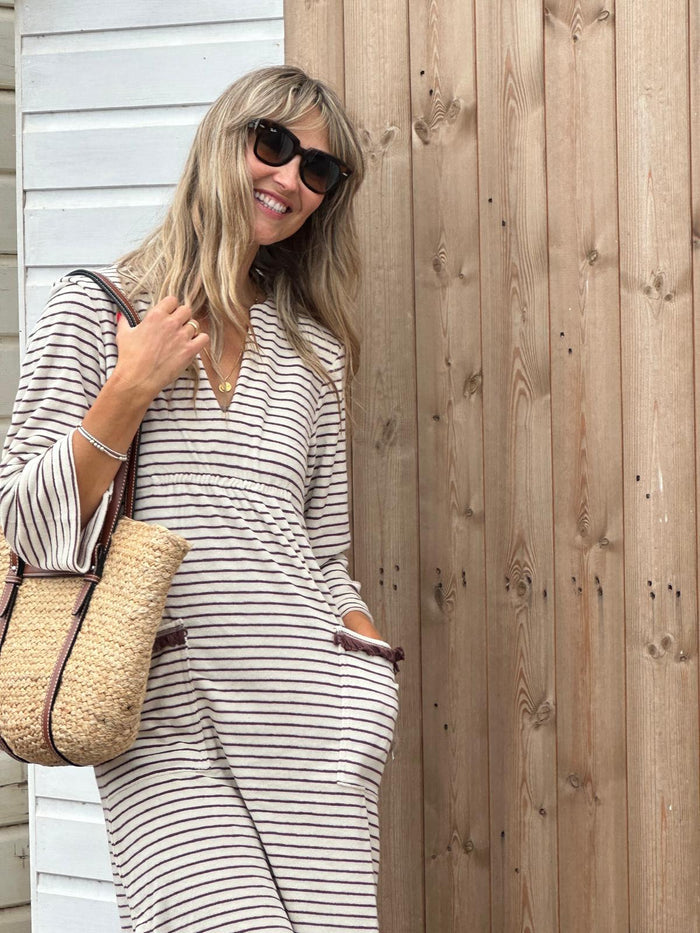 Victoria Towelling Beach Dress / Cover Up | Chocolate & Cream, Chocolate Trim