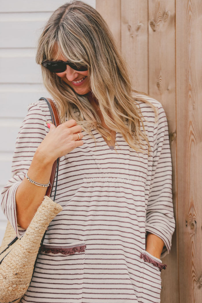 Victoria Towelling Beach Dress / Cover Up | Chocolate & Cream, Chocolate Trim