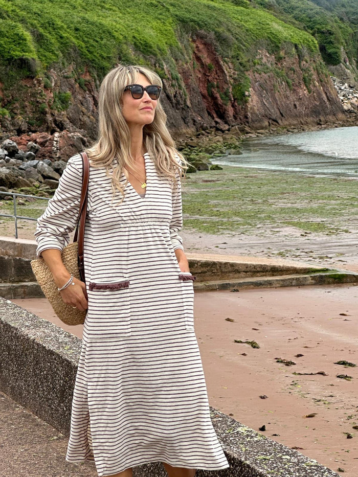 Victoria Towelling Beach Dress / Cover Up | Chocolate & Cream, Chocolate Trim
