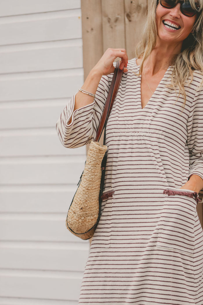 Victoria Towelling Beach Dress / Cover Up | Chocolate & Cream, Chocolate Trim