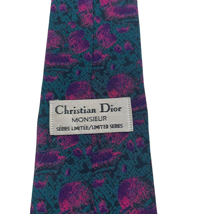 Christian Dior multicoloured silk tie with intricate patterns and limited edition details.