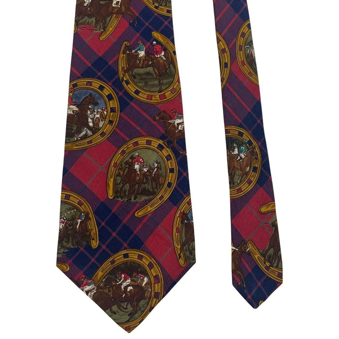 Polo Ralph Lauren multicoloured silk tie featuring equestrian print and logo detail.