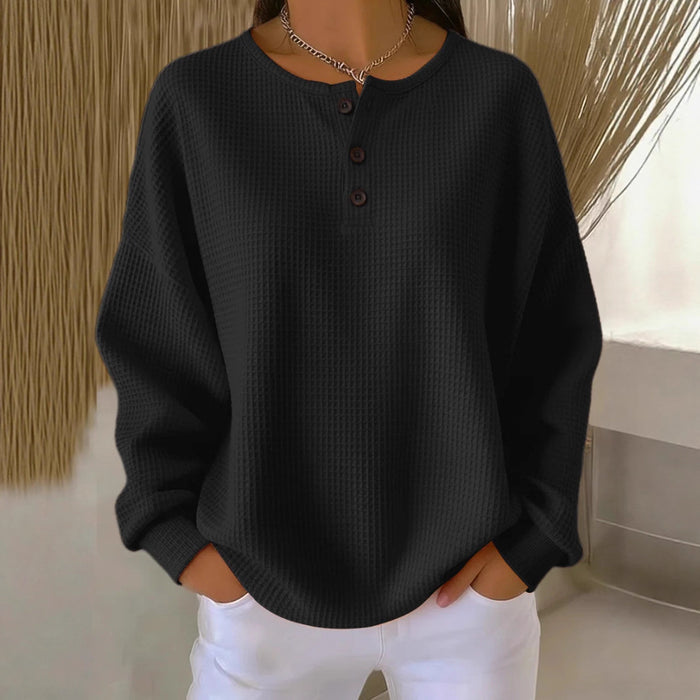 waffle long sleeve T shirt women orange loose silhouette everyday styling