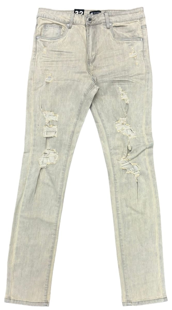 Waimea Rip & Repair grey sand wash denim jeans, men's casual denim pants with distressed details, M5759D style.