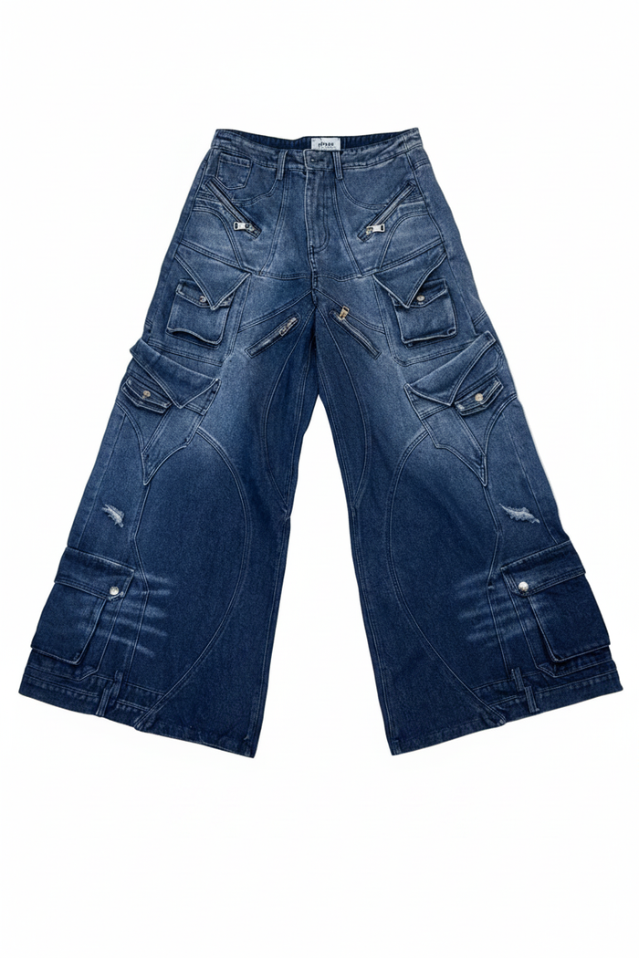 CRUX wide-leg cargo denim hero shot