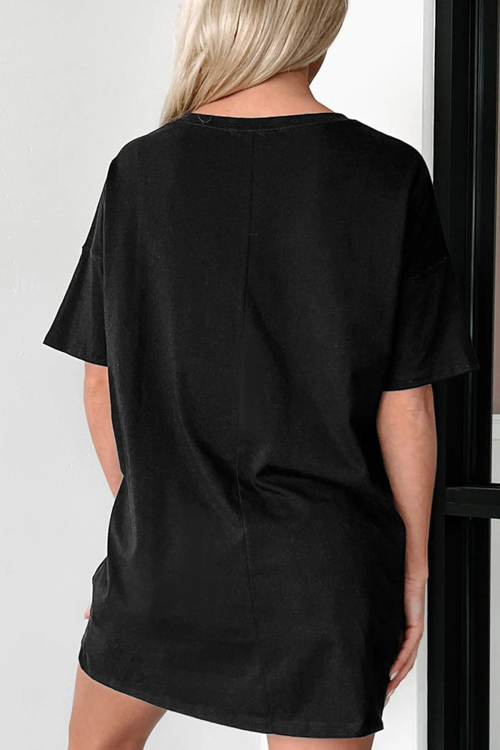 Western Cowboy Print Oversized Tunic Tee – Black