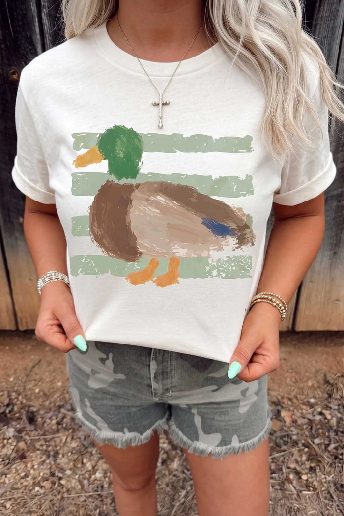Western Duck Graffiti Print T-Shirt – White