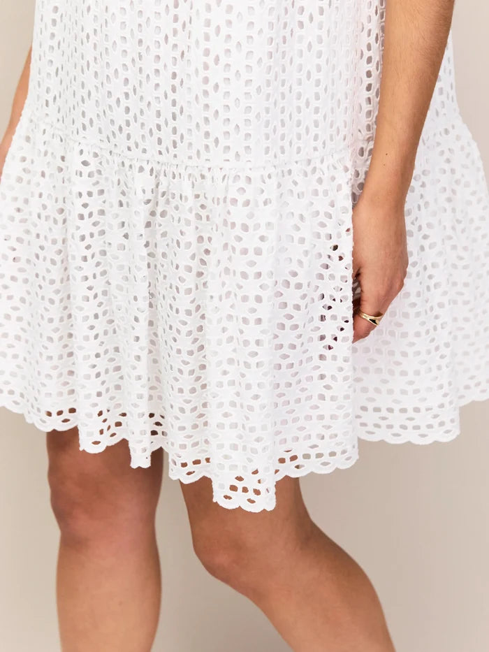 White Broderie Mini Dress Cotton