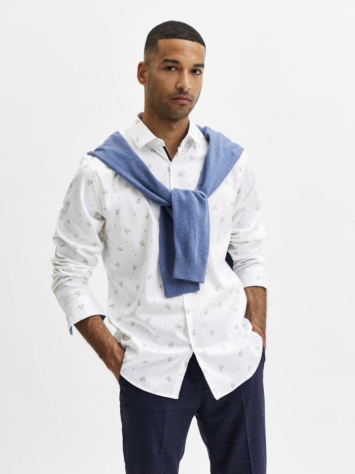 White Floral Full Sleevess Shirt